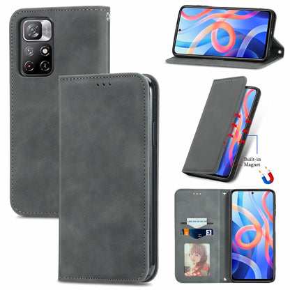 Dark grey magnetic flip leather phone case with card slots and stand