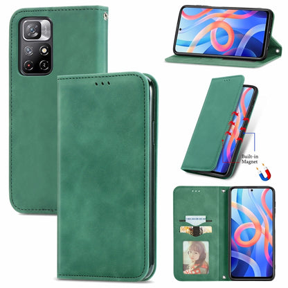 Green magnetic flip leather phone case with card slots and stand