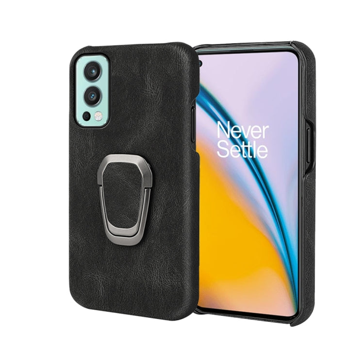 Black PU phone case with ring holder; camera cutouts for OnePlus Nord 2 5G