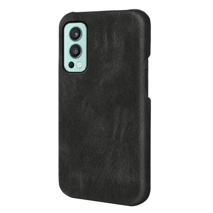 Black PU phone case for OnePlus Nord 2 5G with camera cutouts and raised edges