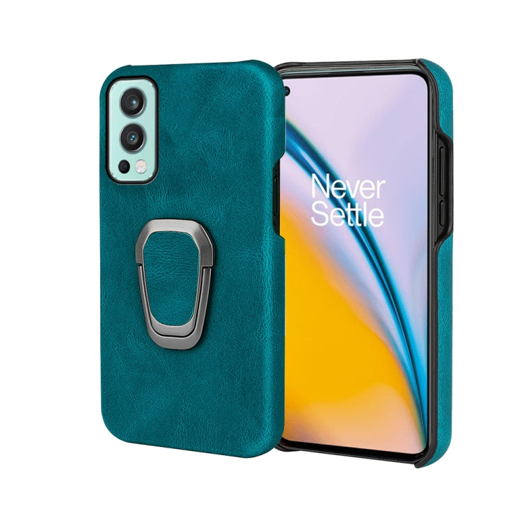Cyan PU phone case with metal ring holder; camera cutouts for OnePlus Nord 2 5G