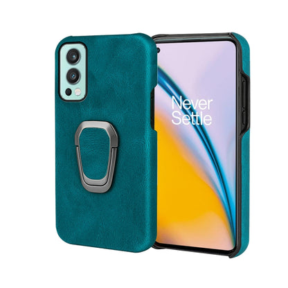 Cyan PU phone case with metal ring holder; camera cutouts for OnePlus Nord 2 5G