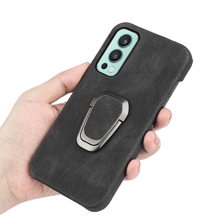 Black PU phone case with ring holder; secure grip design for OnePlus Nord 2 5G