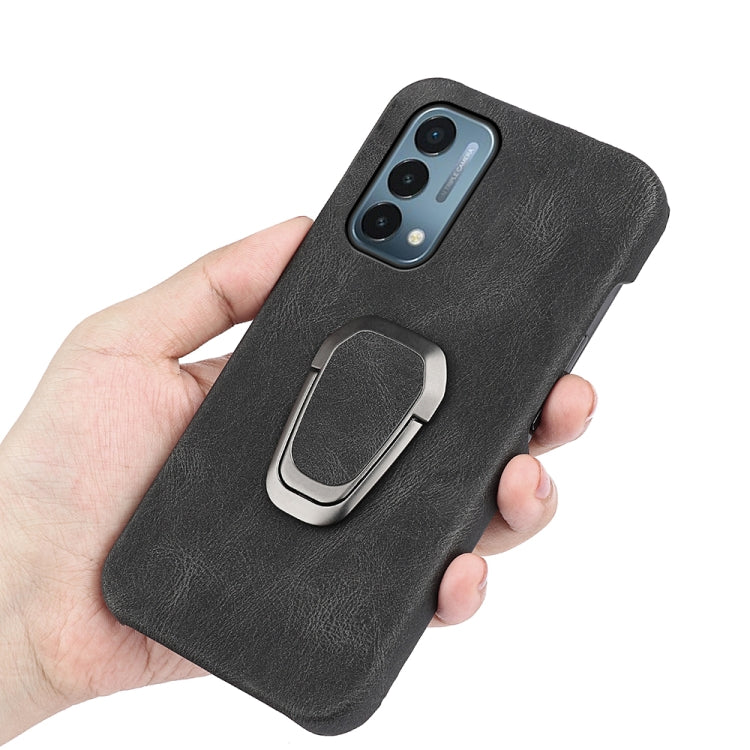 Black PU phone case with ring holder for OnePlus Nord N200 5G
