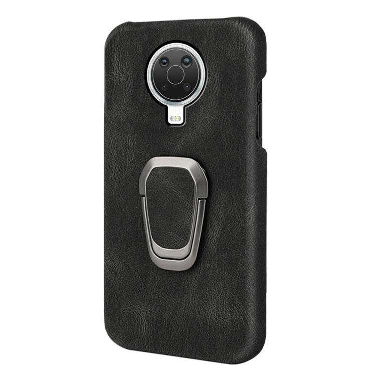 Black PU phone case for Nokia G20 with ring holder, raised camera cutout and side buttons