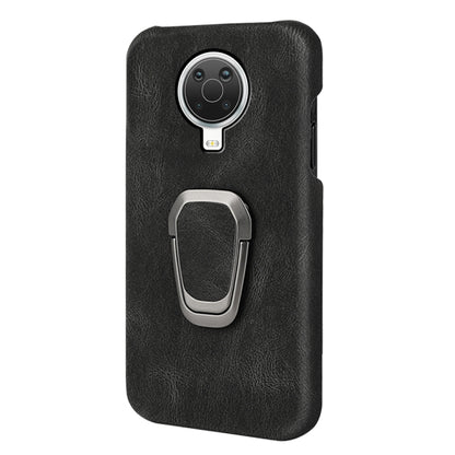Black PU phone case for Nokia G20 with ring holder, raised camera cutout and side buttons