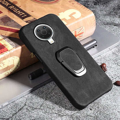 Black PU phone case for Nokia G20 with ring holder, angled view of textured back