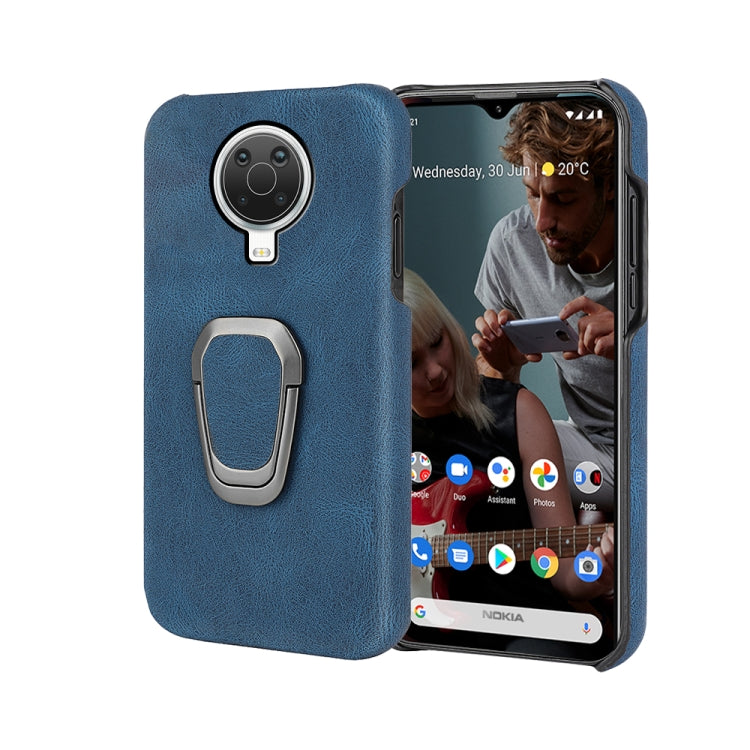 Blue PU phone case for Nokia G20 with ring holder, textured back and camera cutout