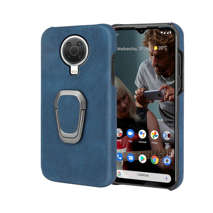 Blue PU phone case for Nokia G20 with ring holder, textured back and camera cutout