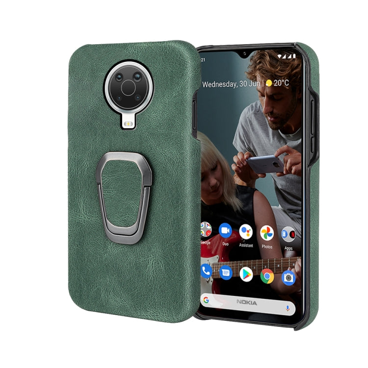 Dark green PU phone case for Nokia G20 with ring holder, textured finish and camera opening