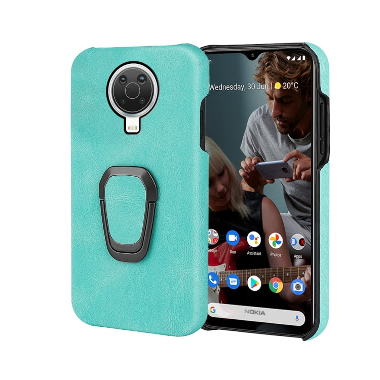 Cyan PU phone case for Nokia G20 with ring holder, textured back and side cutouts