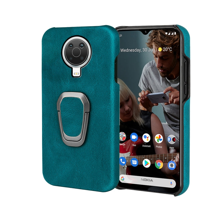 Teal PU phone case for Nokia G20 with ring holder, textured finish and camera opening