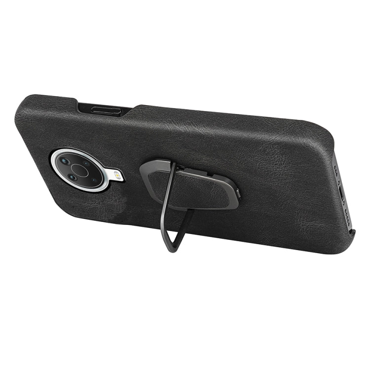 Slim PU phone case for Nokia G20 with ring stand, black textured leather look