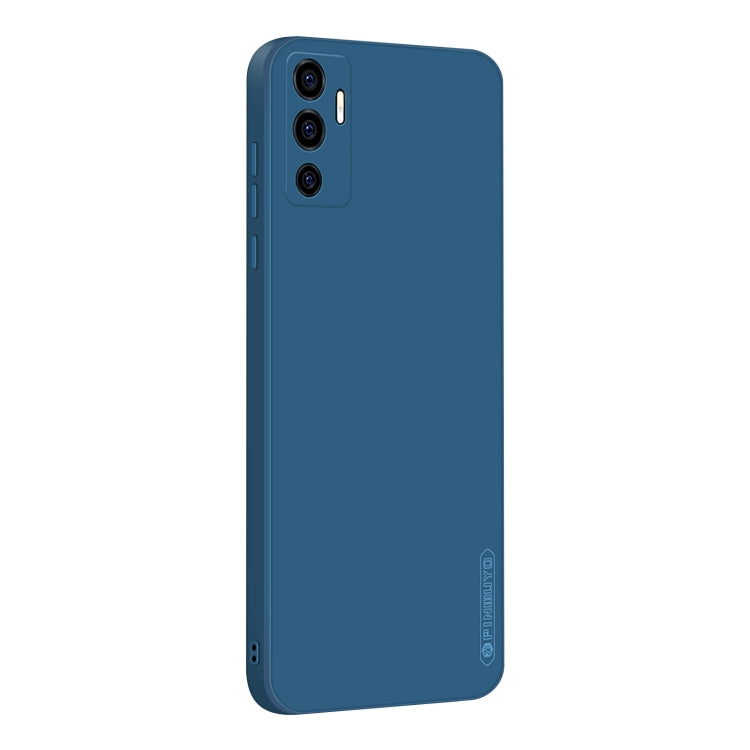 Liquid silicone TPU phone case, blue with camera lens cutouts and access to side ports