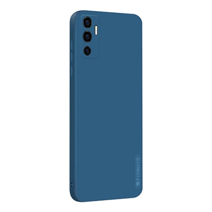 Liquid silicone TPU phone case, blue with camera lens cutouts and access to side ports