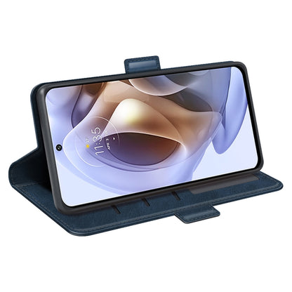 Dark blue leather-style folio phone case with stand for viewing