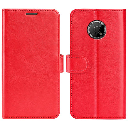 Red textured flip phone case with side strap and camera cutout