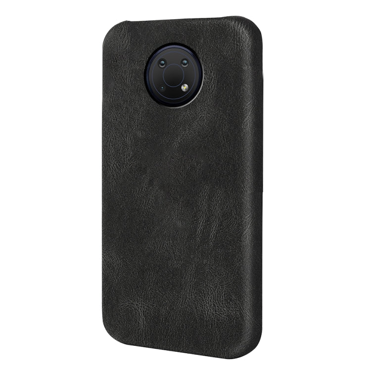 Black PU phone case with rear camera cutout and no-ring side view for Nokia G10