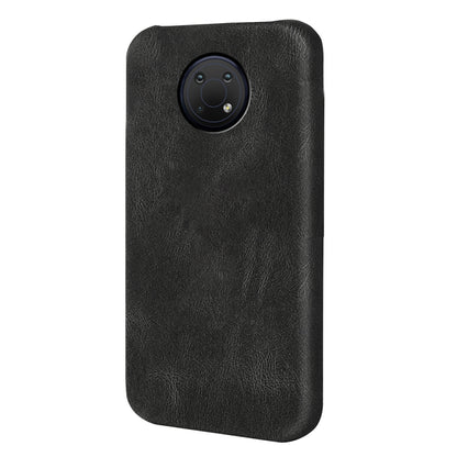 Black PU phone case with rear camera cutout and no-ring side view for Nokia G10