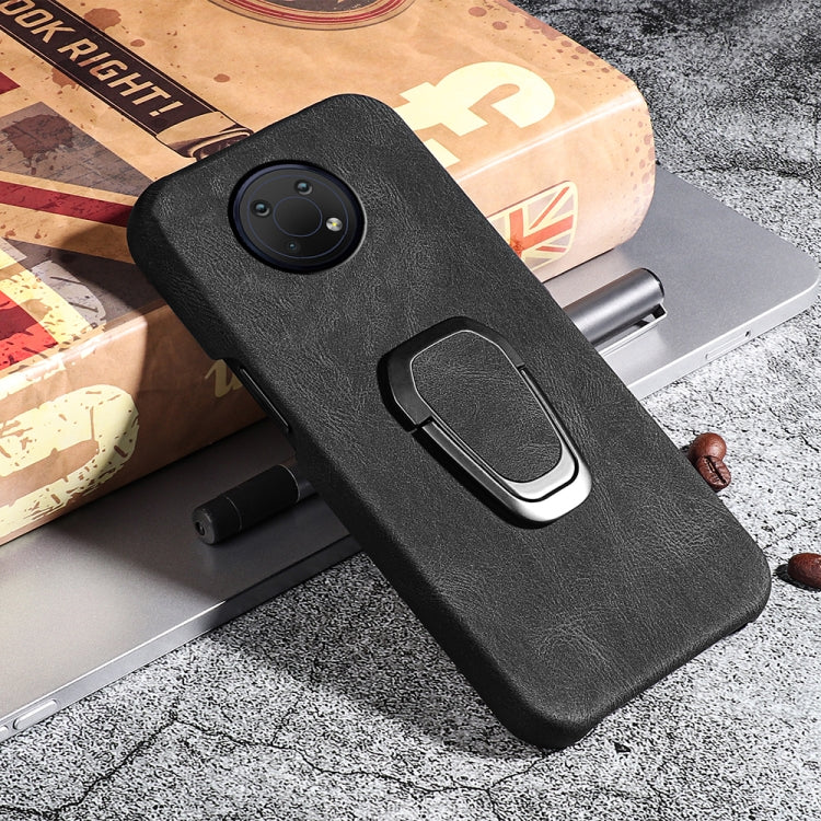 Black PU phone case with ring holder, rear camera cutout, for Nokia G10