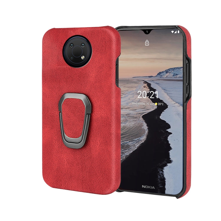 Red PU phone case with ring holder and camera cutout for Nokia G10