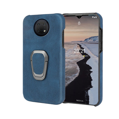Blue PU phone case with ring holder and camera cutout for Nokia G10