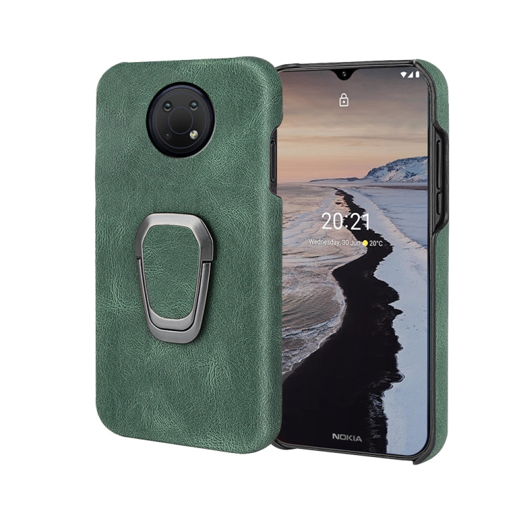 Dark green PU phone case with ring holder and camera cutout for Nokia G10