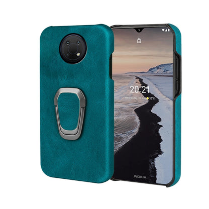 Cyan PU phone case with ring holder and camera cutout for Nokia G10