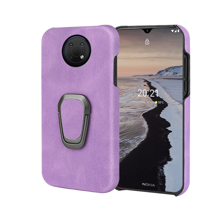 Purple PU phone case with ring holder and camera cutout for Nokia G10