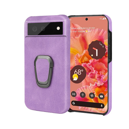 Purple PU phone case with built-in ring holder for Google Pixel 6, front and back view
