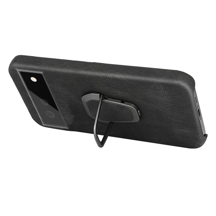 Black PU phone case with ring holder, for Google Pixel 6, side angle