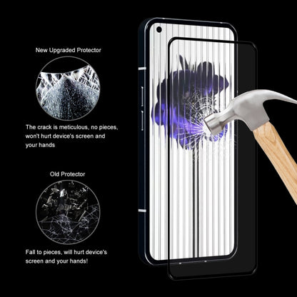 Tempered glass screen protector front view with crack-shield protection illustration