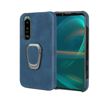 Blue PU phone case for Sony Xperia 5 III with ring holder and camera cutouts