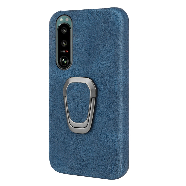 Blue PU phone case for Sony Xperia 5 III with silver ring holder on the back