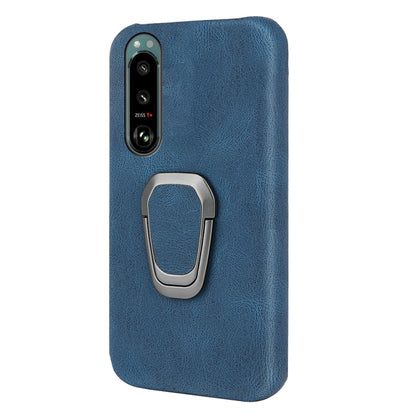 Blue PU phone case for Sony Xperia 5 III with silver ring holder on the back