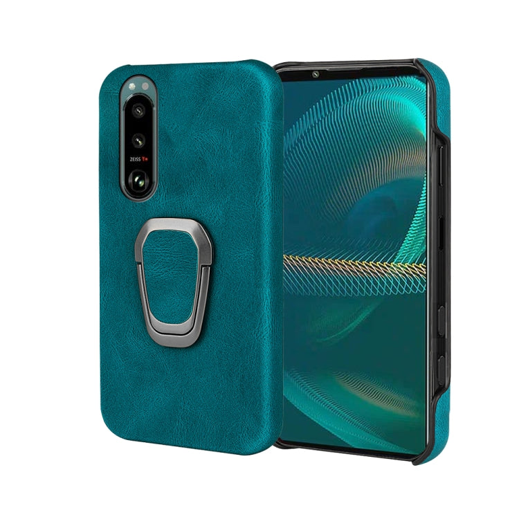 Blue PU phone case for Sony Xperia 5 III with ring holder and open front cover