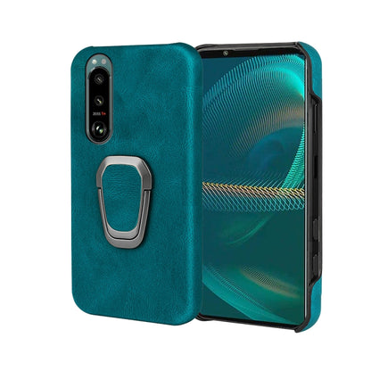 Blue PU phone case for Sony Xperia 5 III with ring holder and open front cover