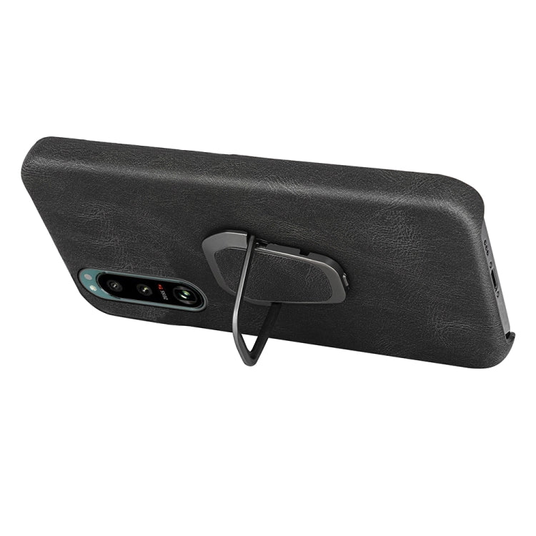 Black PU phone case for Sony Xperia 5 III with ring holder and camera cutouts