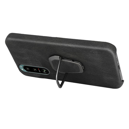 Black PU phone case for Sony Xperia 5 III with ring holder and camera cutouts