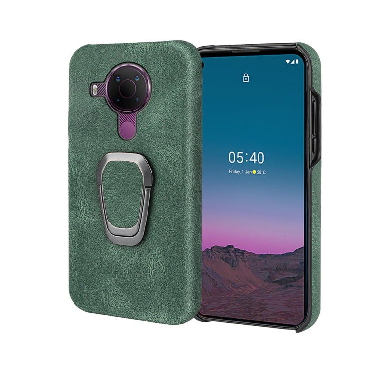Dark green PU phone case with ring holder, camera cutout and phone view