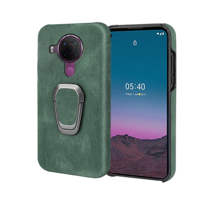 Dark green PU phone case with ring holder, camera cutout and phone view
