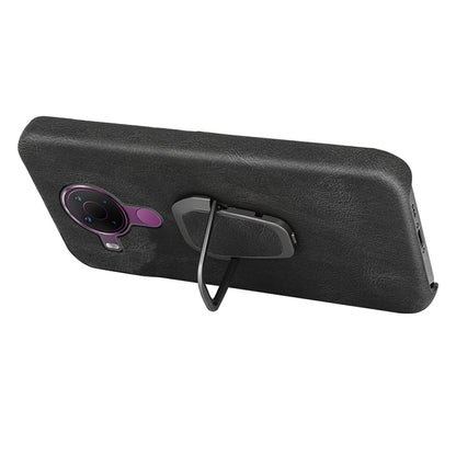 Black PU phone case with ring holder, camera cutout visible in side view