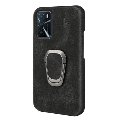 Black PU phone case with metal ring grip on back