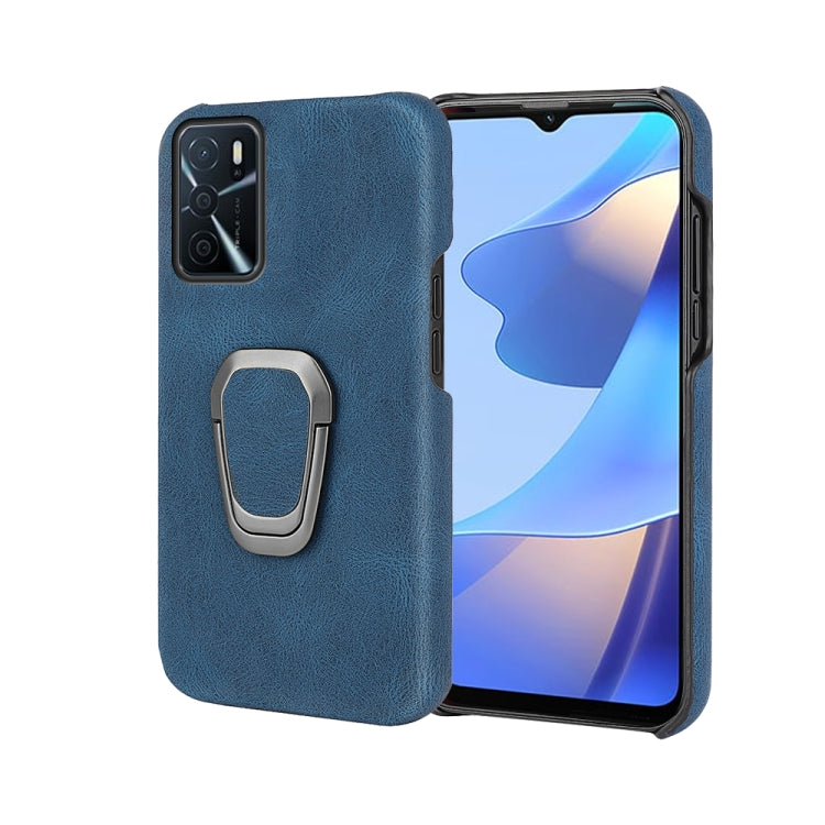 Blue PU phone case with ring holder grip on the back