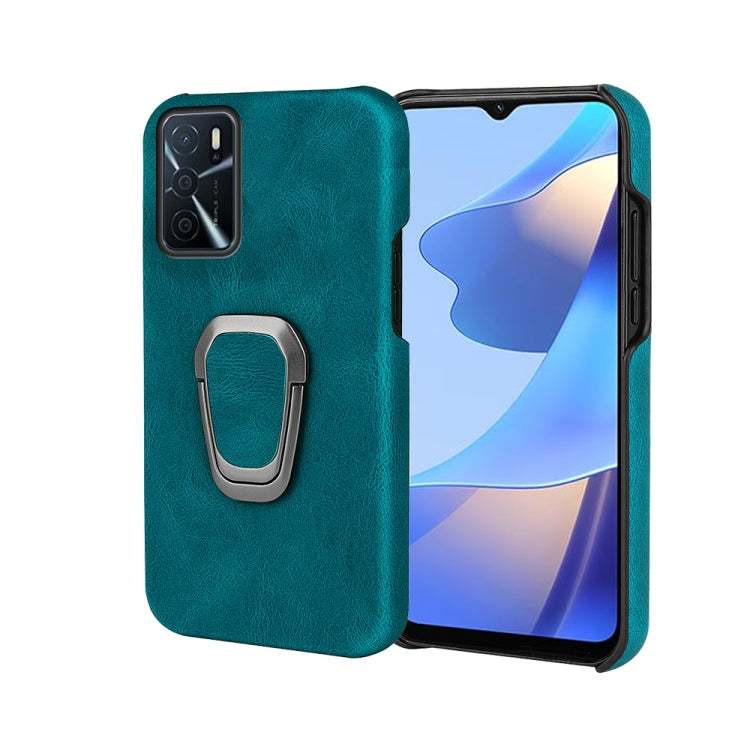 Cyan PU phone case with metal ring holder on back
