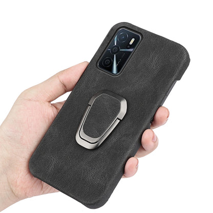 Black PU phone case with ring holder and raised camera cutouts