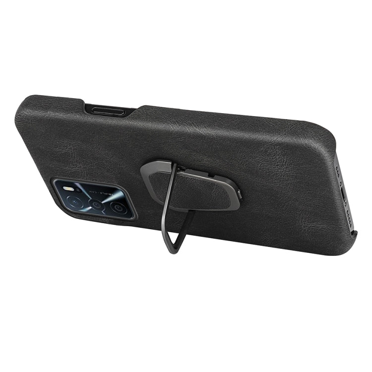 Black PU phone case with ring holder stand and side access cutouts
