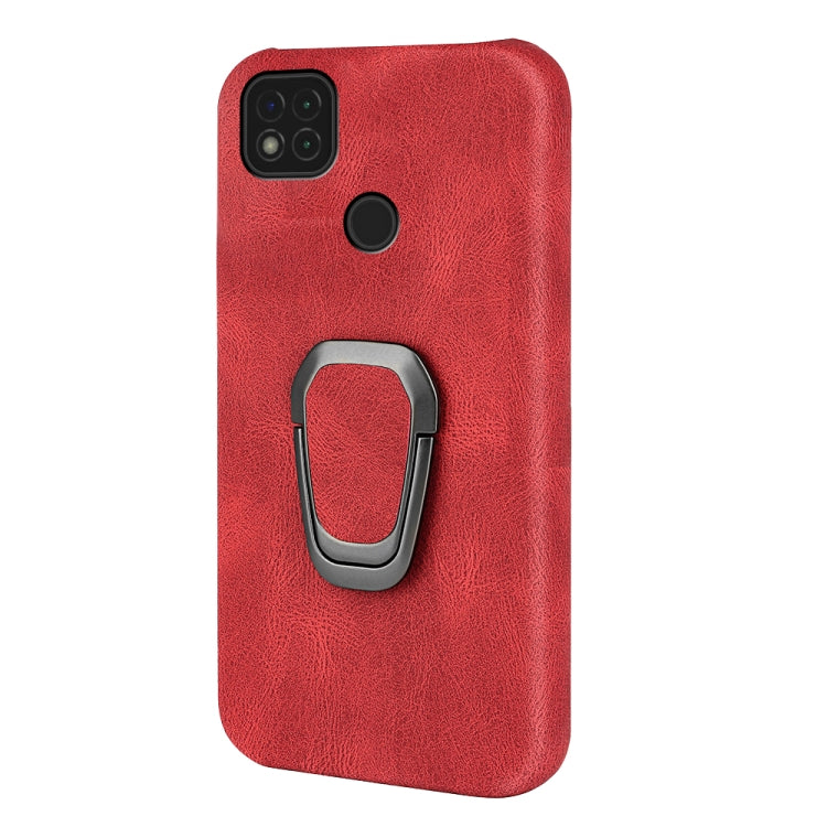 Red PU phone case with ring holder, camera cutout, and round fingerprint window