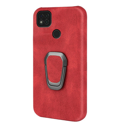 Red PU phone case with ring holder, camera cutout, and round fingerprint window