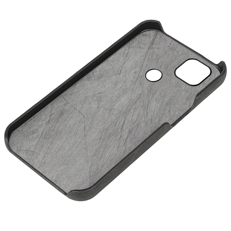 Gray PU phone case with camera cutout and top earpiece and side button openings